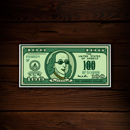 $100 Bill Cartoon Sticker